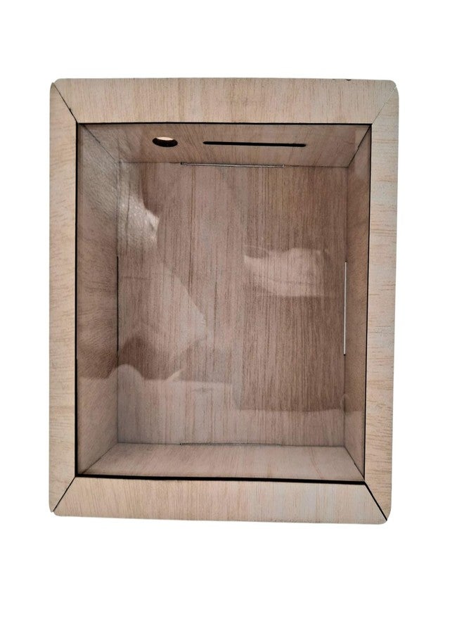 Nispruhay Wooden Money Piggy Bank Gullak Coin Box with Carved Design Savings Box Mini Bank Donation Box Smart Money Cash Coin Saving Box (White Wood with Transparent Acrylic) - Image 1